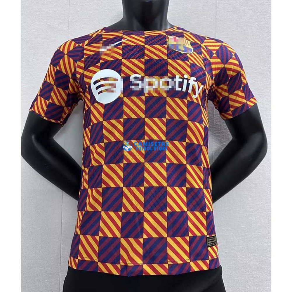 Camiseta Barcelona 2022/2023 Pre-Match Amarillo/Rojo (EDICIÓN JUGADOR) - Imagen 2