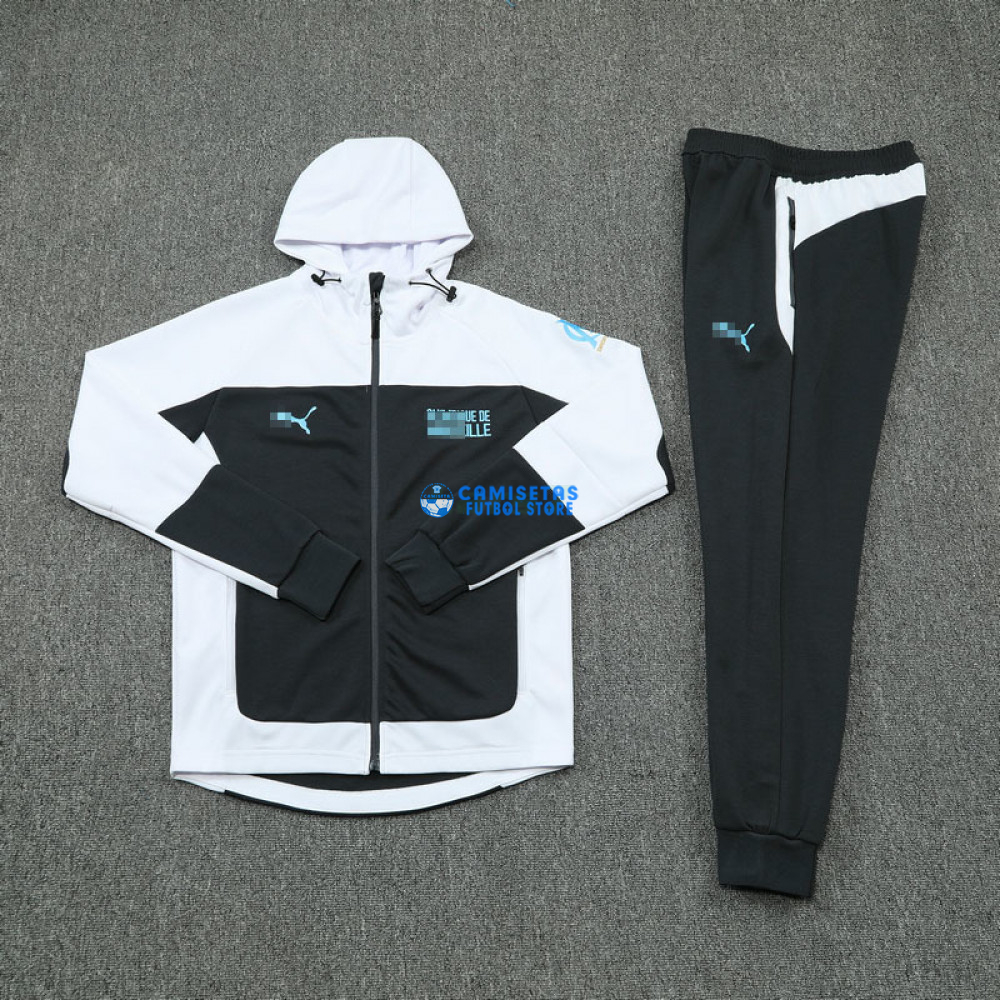 Chandal Olympique Marsella 2021/2022 Con Capucha Blanco/Negro - Imagen 3
