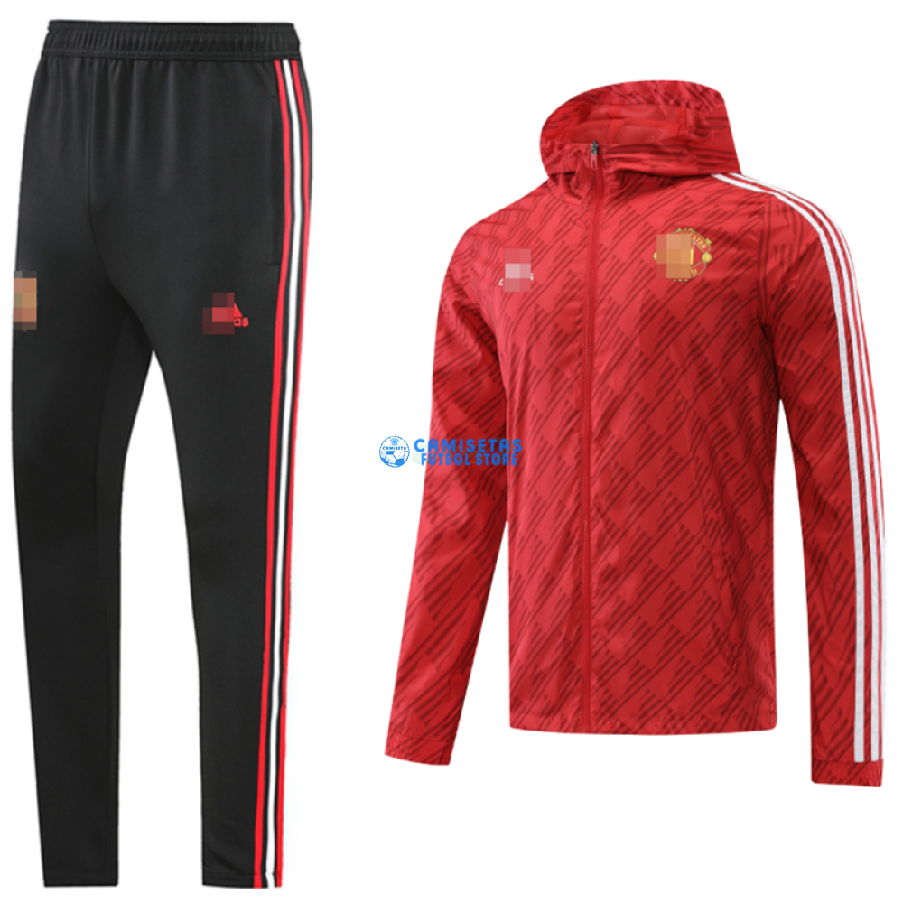 Cortavientos Manchester United 2022/2023 Con Capucha Kit Rojo/Blanco