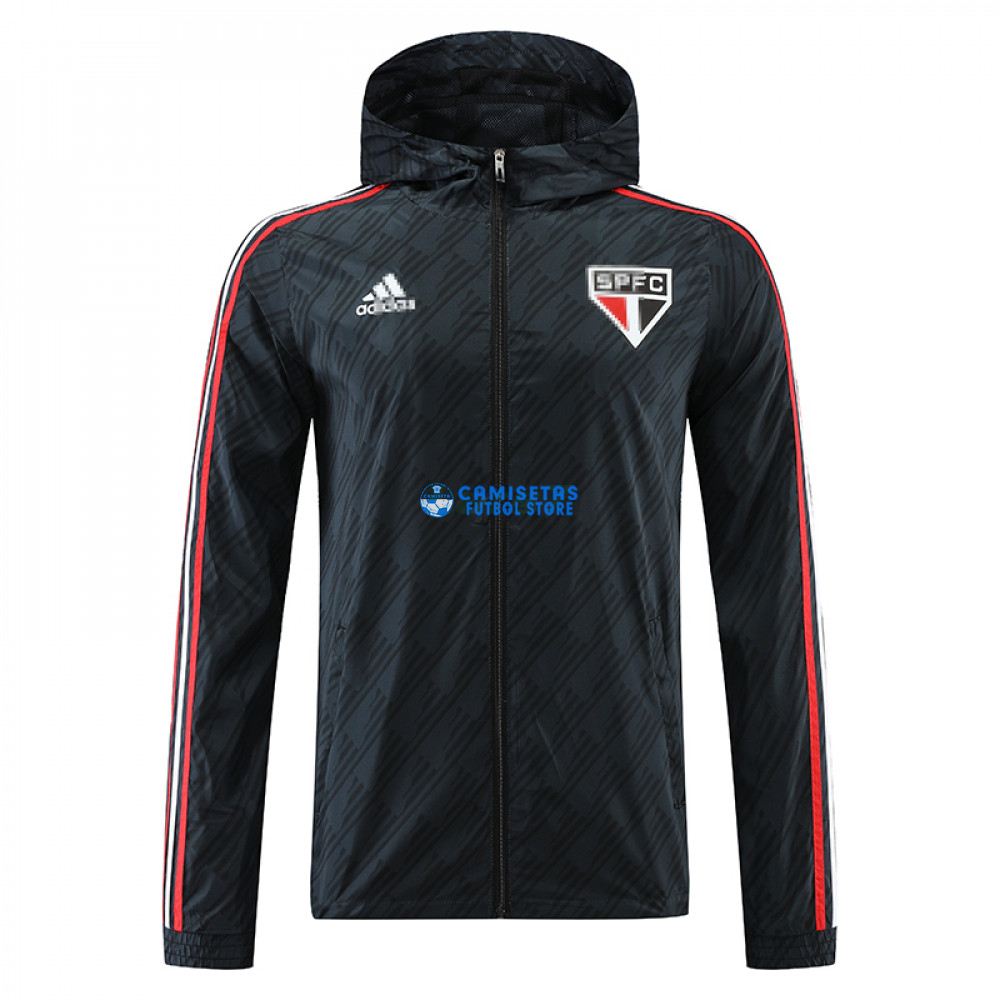 Cortavientos São Paulo 2022/2023 Con Capucha Negro/Rojo