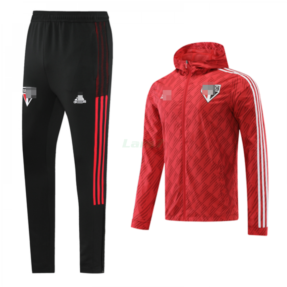Cortavientos São Paulo 2022/2023 Con Capucha Kit Rojo/Blanco