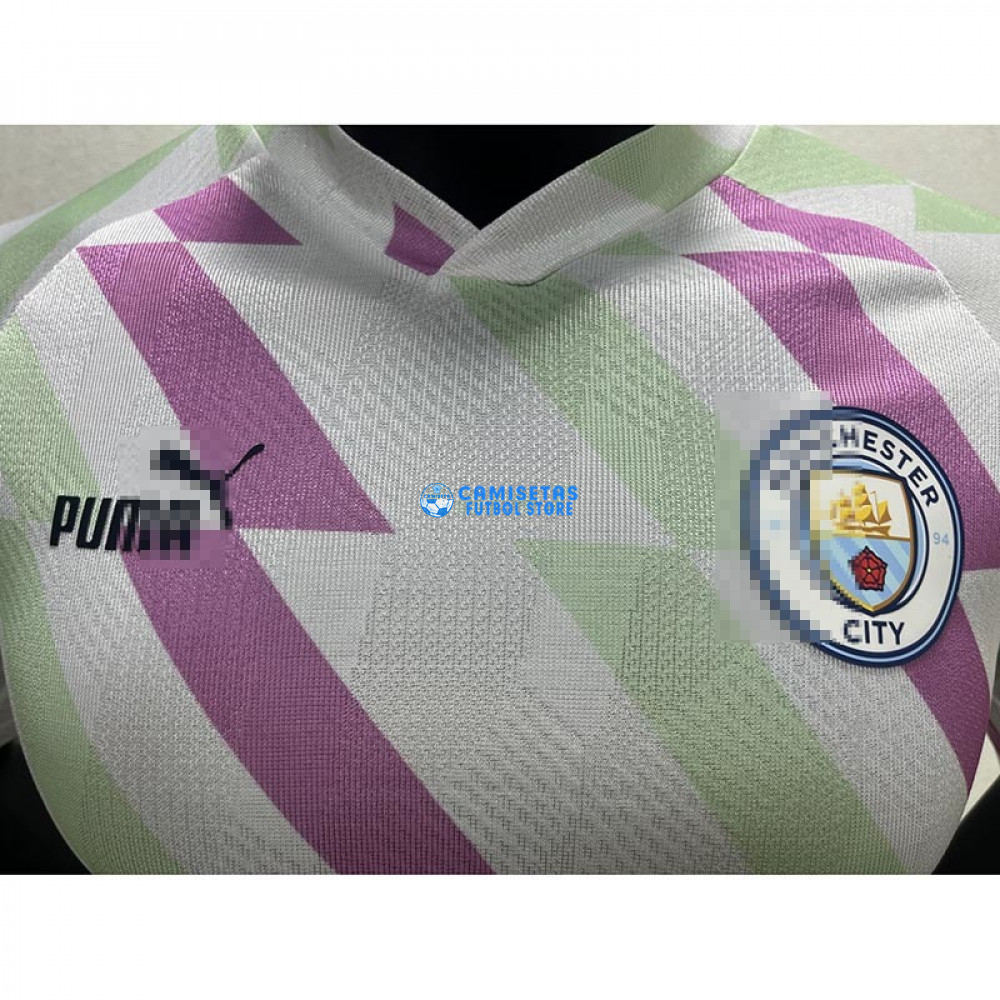Camiseta Manchester City 2023/2024 Pre-Match Blanco/Morado/Verde (EDICIÓN JUGADOR) - Imagen 4