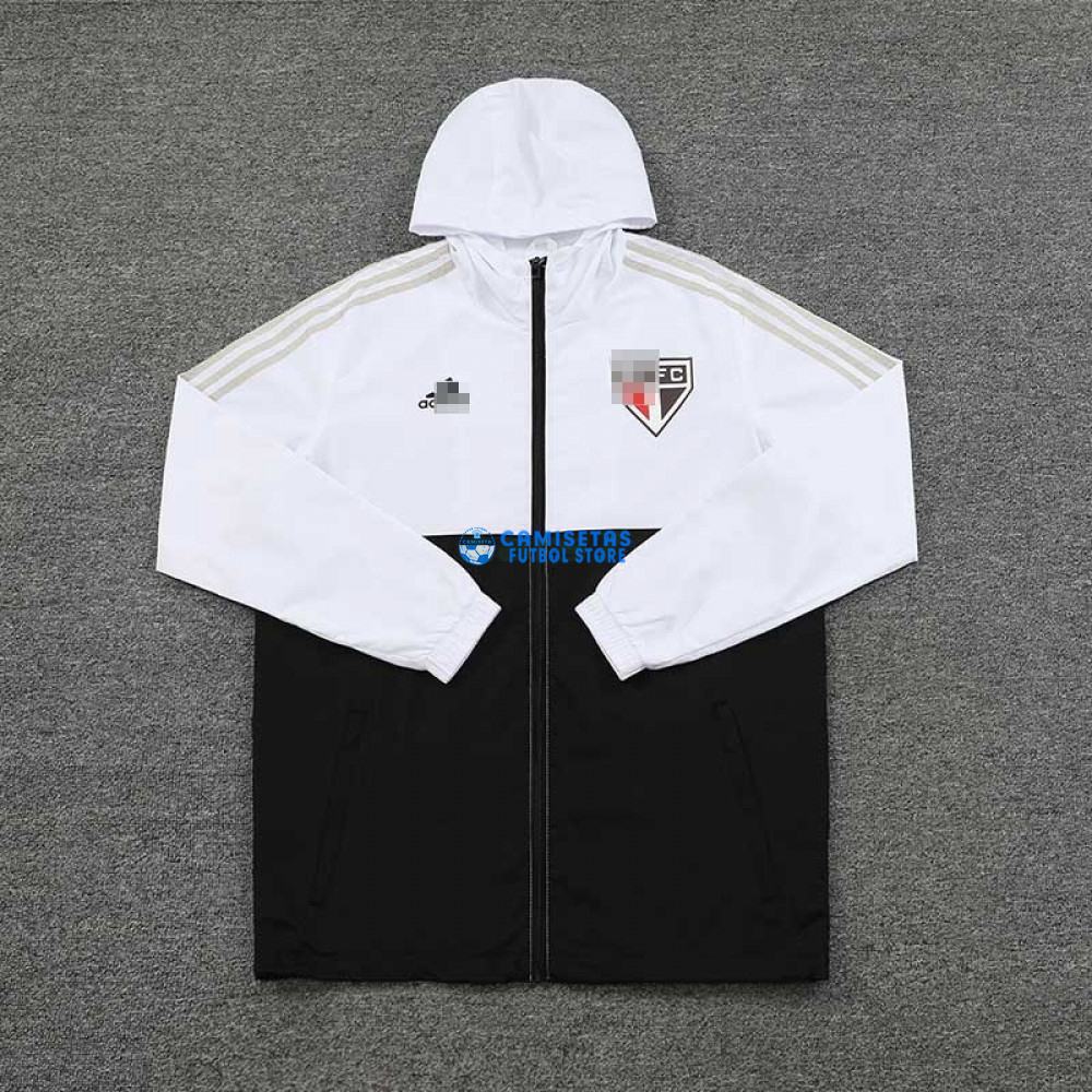 Cortavientos São Paulo 2023/2024 Con Capucha Blanco/Negro - Imagen 4