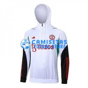 Sudadera De Entrenamiento Manchester United 2023/2024 Con Capucha Blanco/Negro