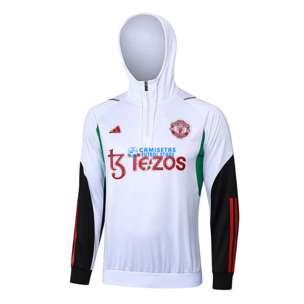 Sudadera De Entrenamiento Manchester United 2023/2024 Con Capucha Blanco/Negro