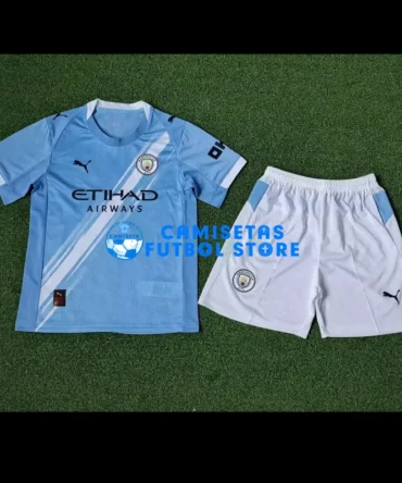 Camiseta Manchester City 1ª Equipación 2025/2026 Azul/Blanco Niño Kit (EDICIÓN JUGADOR)