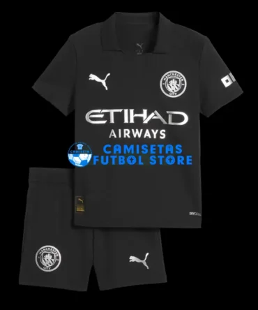 Camiseta Manchester City 2ª Equipación 2025/2026 Negro Niño Kit