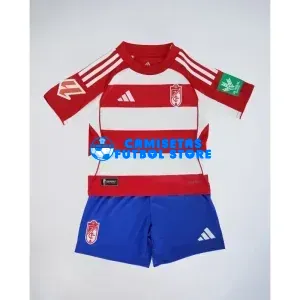 Camiseta Granada 1ª Equipación 2025/2026 Rojo/Blanco Niño Kit con Parche La Liga