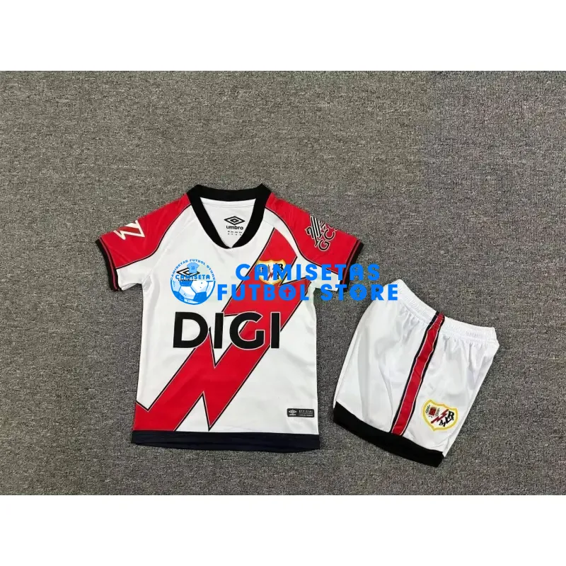 Camiseta Rayo Vallecano 1ª Equipación 2025/2026 Blanco/Rojo Niño Kit con Parche La Liga