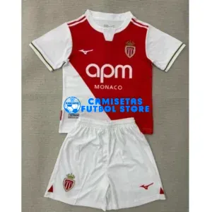 Camiseta Monaco 1ª Equipación 2025/2026 Rojo/Blanco Niño Kit