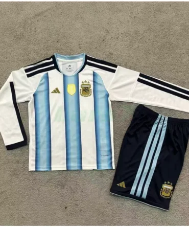 Camiseta Argentina 1ª Equipación Mundial 2026 ML Azul/Blanco Niño Kit