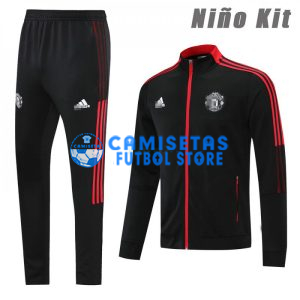 Chándal Manchester United 2021/2022 Cuello Alto Niño Kit Negro