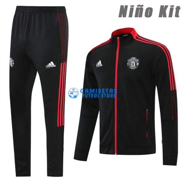 Chándal Manchester United 2021/2022 Cuello Alto Niño Kit Negro