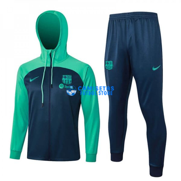 Chandal Barcelona 2023/2024 Con Capucha Azul Marino/Verde