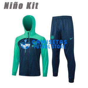 Chandal Barcelona 2023/2024 Con Capucha Niño Azul Marino/Verde