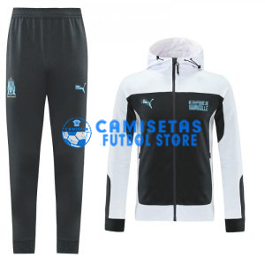 Chandal Olympique Marsella 2021/2022 Con Capucha Blanco/Negro