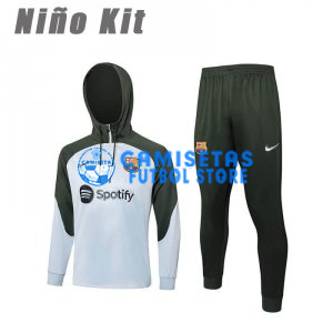 Sudadera de Entrenamiento Barcelona 2023/2024 Con Capucha Niño Kit Gris/Verde