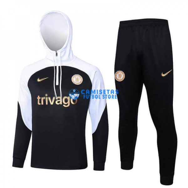 Sudadera de Entrenamiento Chelsea 2023/2024 Con Capucha Kit Negro/Blanco