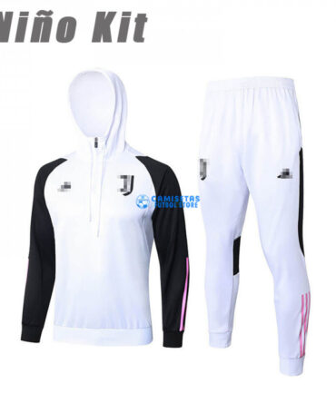 Sudadera de Entrenamiento Juventus 2023/2024 Con Capucha Niño Kit Blanco/Negro