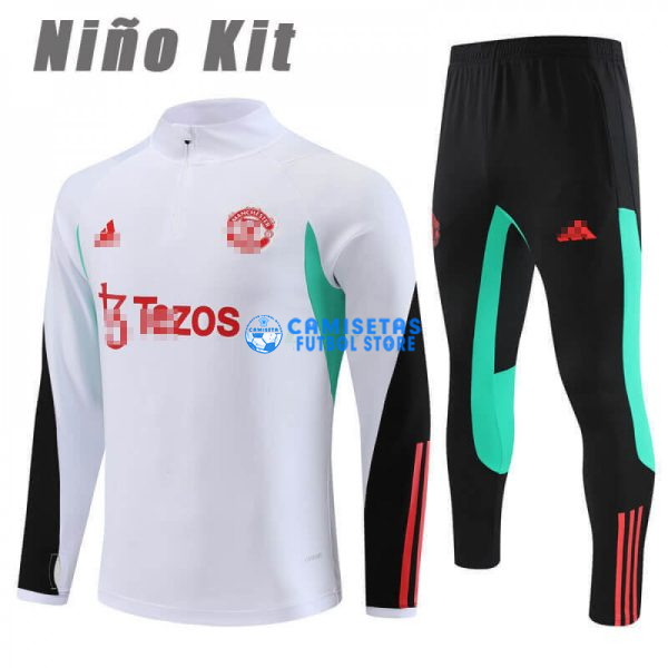 Sudadera de Entrenamiento Manchester United 2023/2024 Niño Kit Blanco/Verde