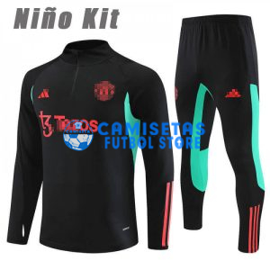 Sudadera de Entrenamiento Manchester United 2023/2024 Niño Kit Negro/Verde