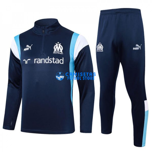 Sudadera de Entrenamiento Olympique Marsella 2023/2024 Kit Azul Marino/Blanco