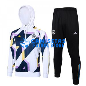 Sudadera de Entrenamiento Real Madrid 2023/2024 Con Capucha Kit Blanco/Azul Marino