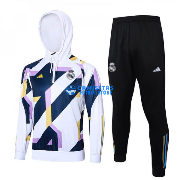 Sudadera de Entrenamiento Real Madrid 2023/2024 Con Capucha Kit Blanco/Azul Marino