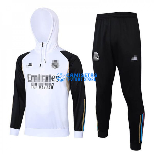 Sudadera de Entrenamiento Real Madrid 2023/2024 Con Capucha Kit Blanco/Negro