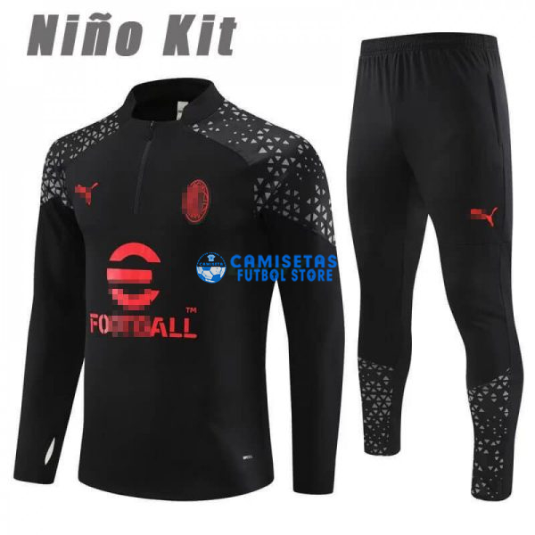 Sudadera De Entrenamiento AC Milan 2023/2024 Niño Kit Negro