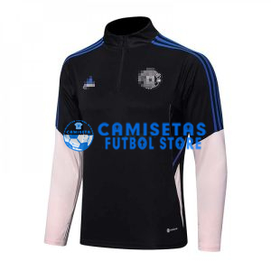 Sudadera De Entrenamiento Manchester United 2022/2023 Negro con Mangas Rosadas