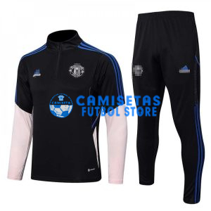 Sudadera De Entrenamiento Manchester United 2022/2023 Kit Negro con Mangas Rosadas
