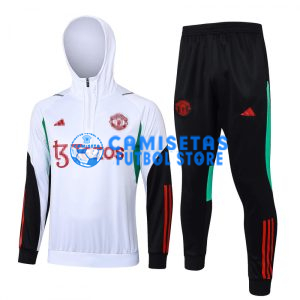 Sudadera De Entrenamiento Manchester United 2023/2024 Con Capucha Kit Blanco/Negro