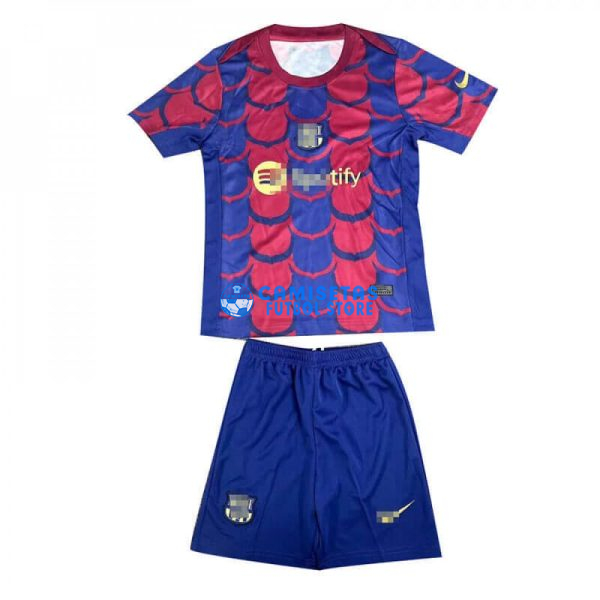 Camiseta Barcelona 2024/2025 Pre-Match Rojo/Azul Niño Kit