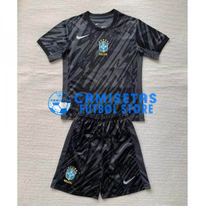 Camiseta De Portero Brasil 2024 Niño Kit Negro