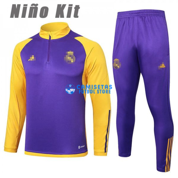 Sudadera De Entrenamiento Real Madrid 2024/2025 Niño Kit Morado/Amarillo