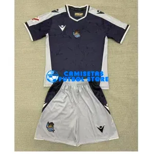 Camiseta Real Sociedad 2ª Equipación 2025/2026 Azul Marino/Gris Niño Kit con Parche La Liga